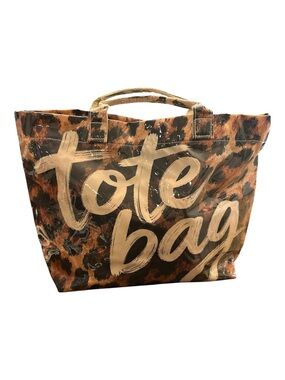 Leopard Print Tote Bag with Beige Script Accent